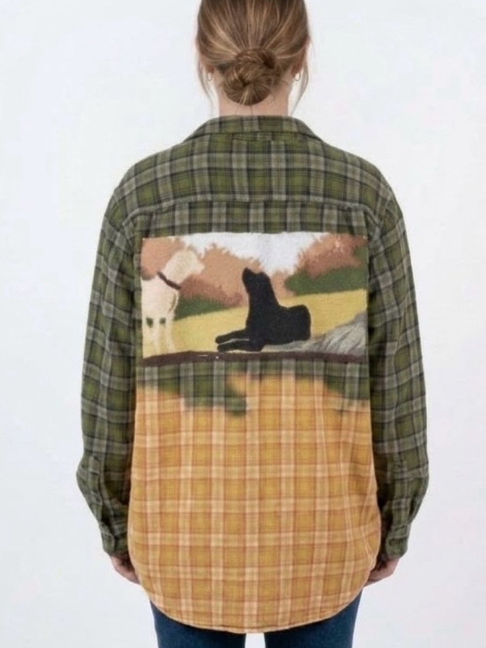 Upcycled “Dog Lover” Plaid Flannel Shirt.